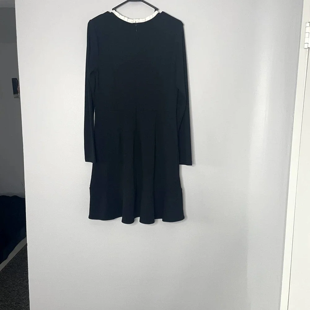 LOFT RUFFLE FLOUNCE FLARE DRESS BLACK SIZE 6 RAYON BLEND - Picture 3 of 7